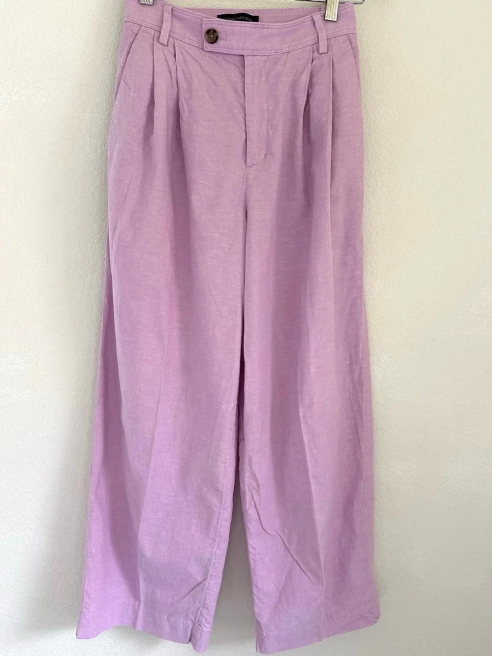 Banana Republic Linen Blend Wide Leg Trousers Pink Lavender Petite 10 Quiet Luxu